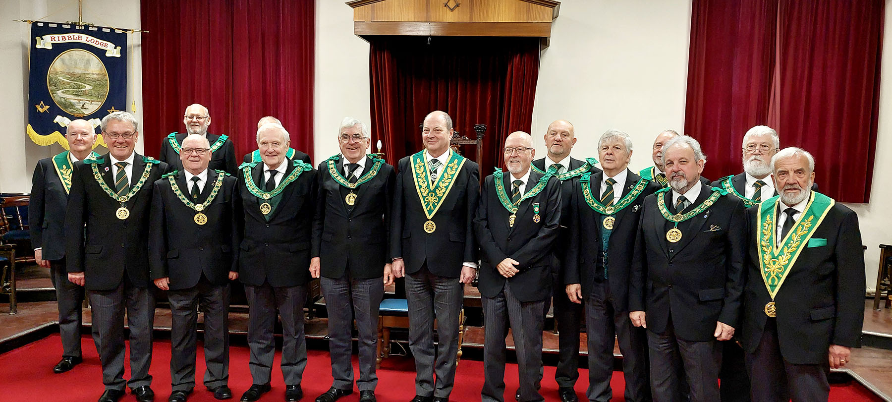 The D.G.P. for West Lancs R.W.Bro. Graham Snape with visiting D.G.P's