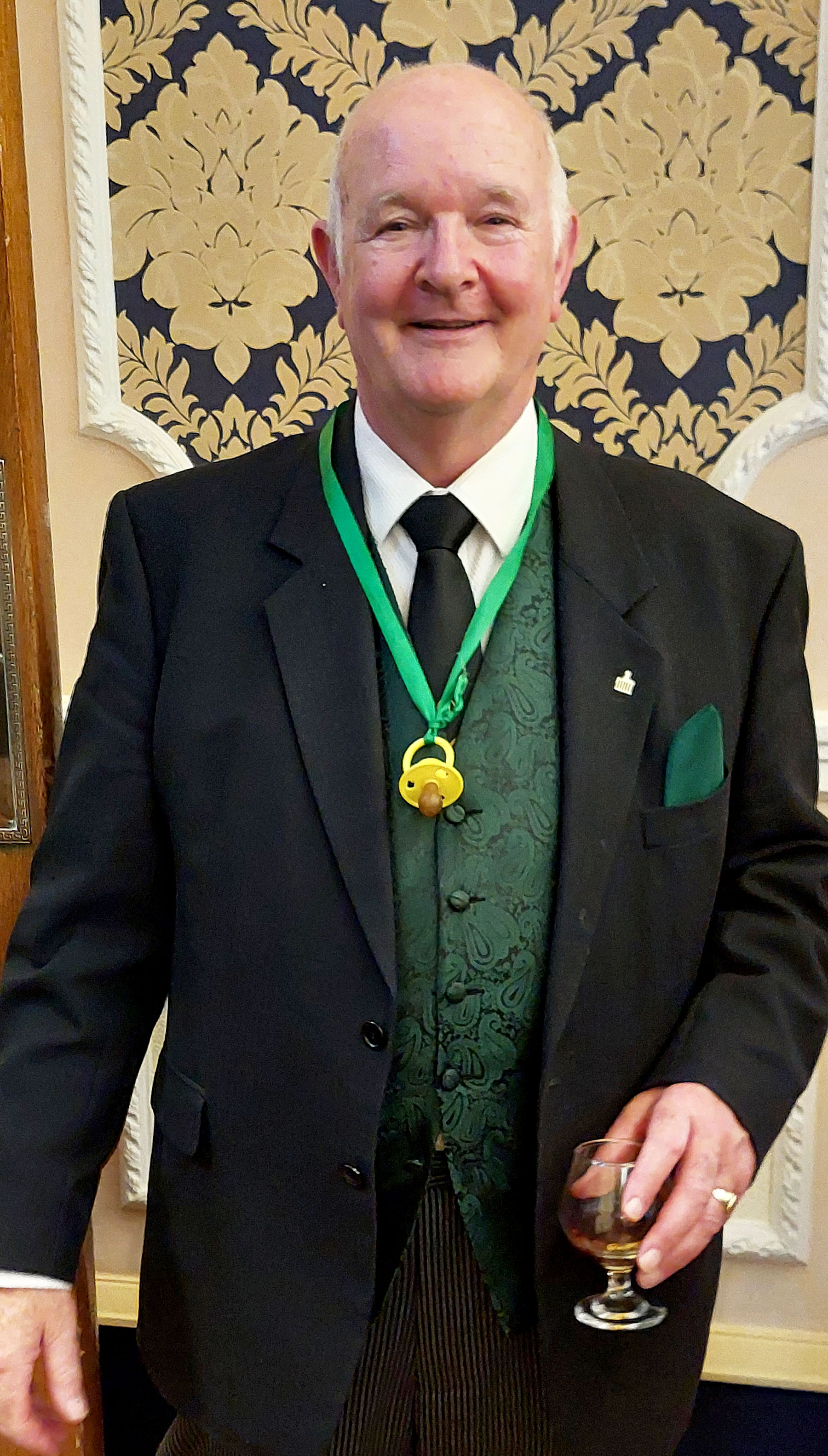 The D.G.P. for East Lancs R.W.Bro. Graham Newton adorned with his badge of office (as the Baby of the Prefects)