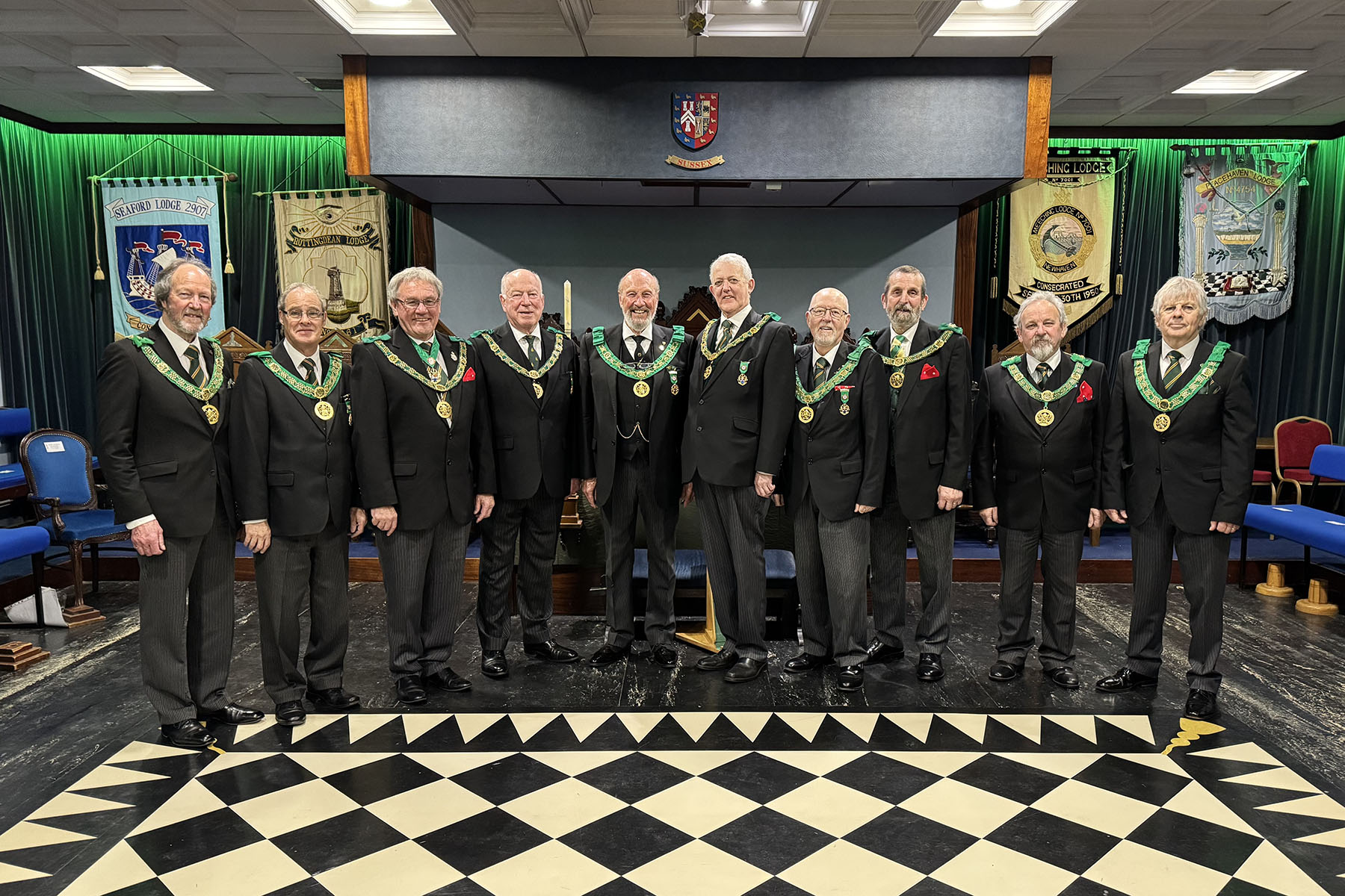 The visiting D.G.P.'s with the D.G.P. for Sussex R.W.Bro. Gene Earland