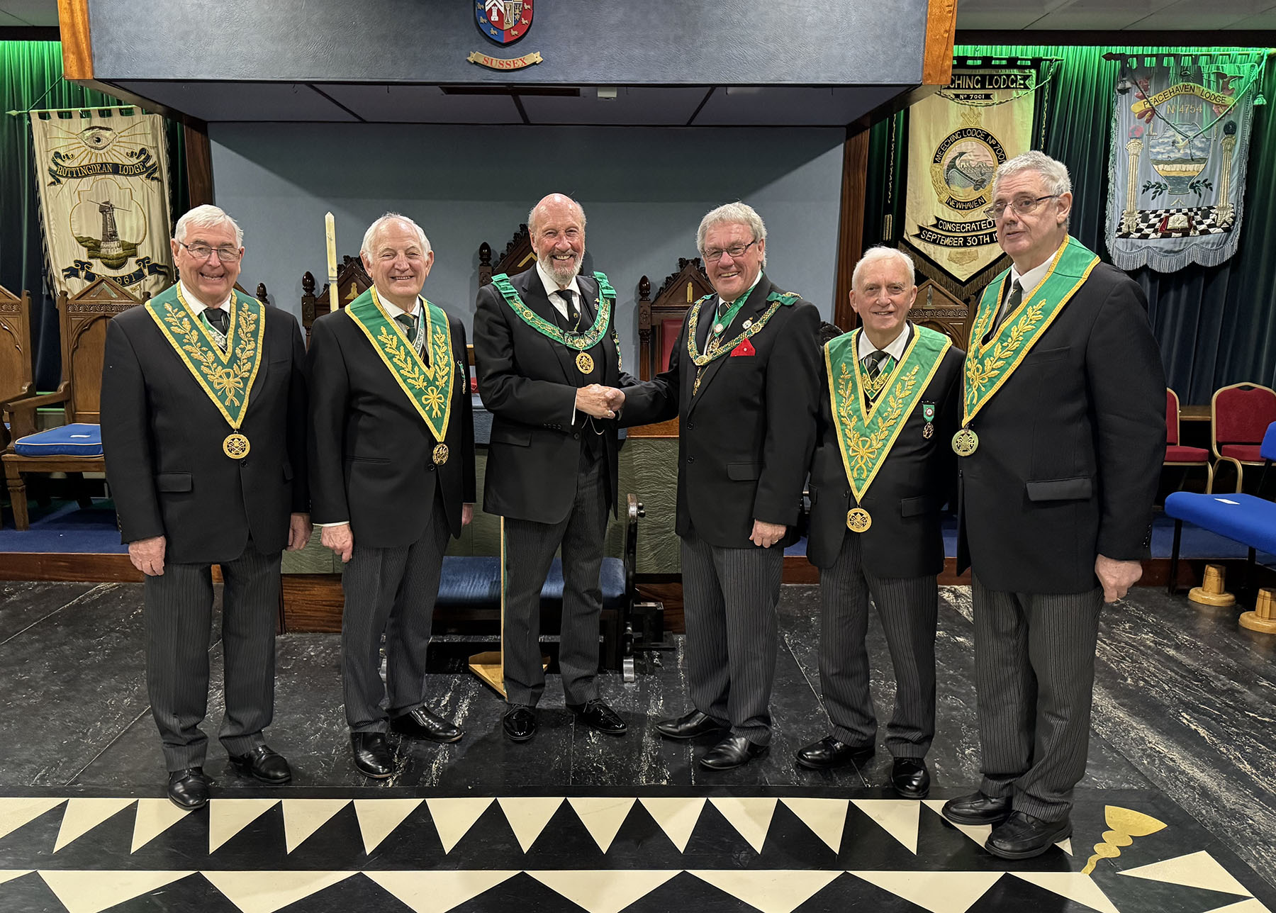 The brethren from Kent are welcomed by the DGP form Sussex R.W. Bro. Gene Earlandand his Deputy