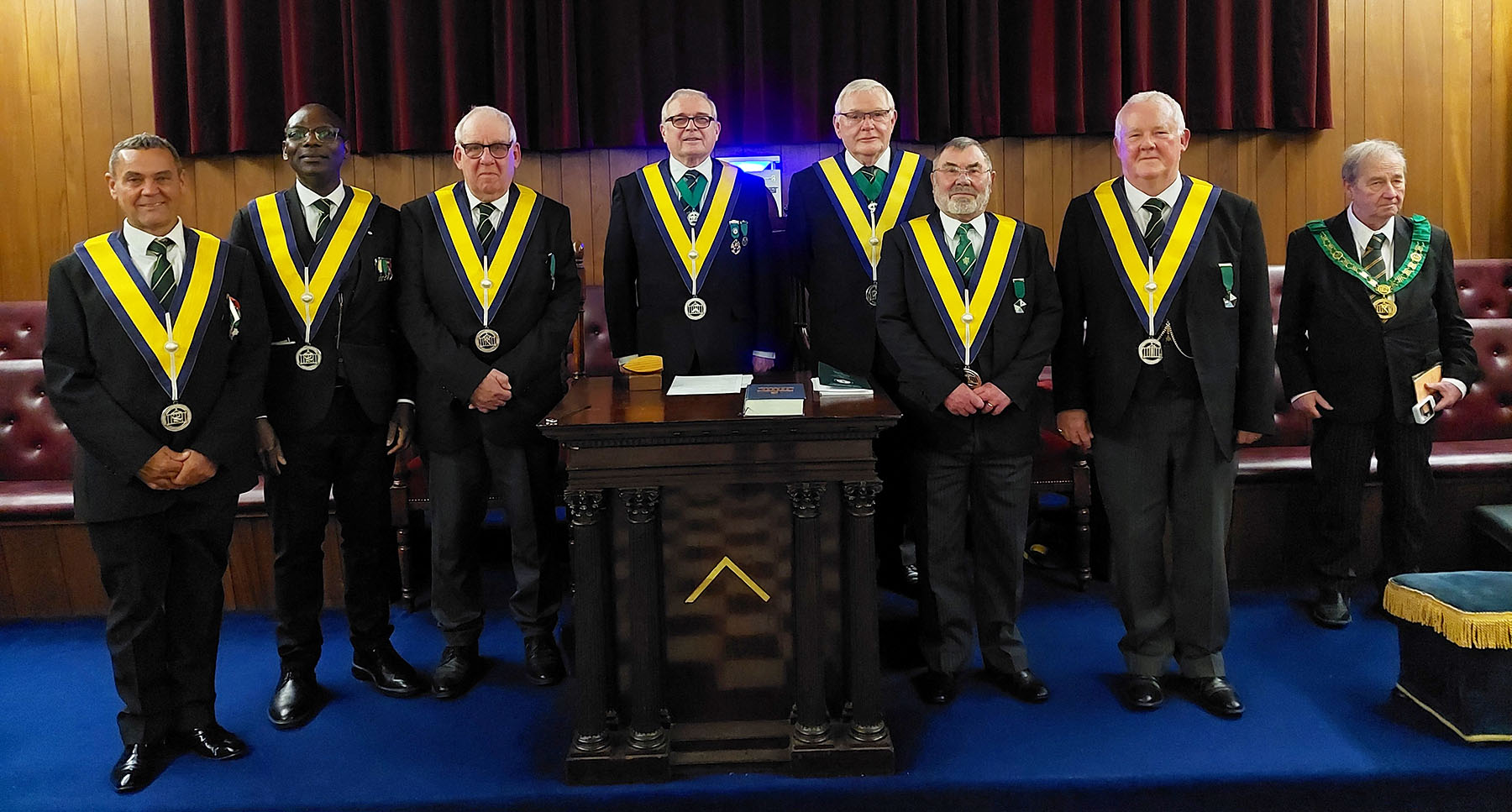 The Worshipful Master W.Bro. Derek Wilkins with his newly appointed Officers for the Year