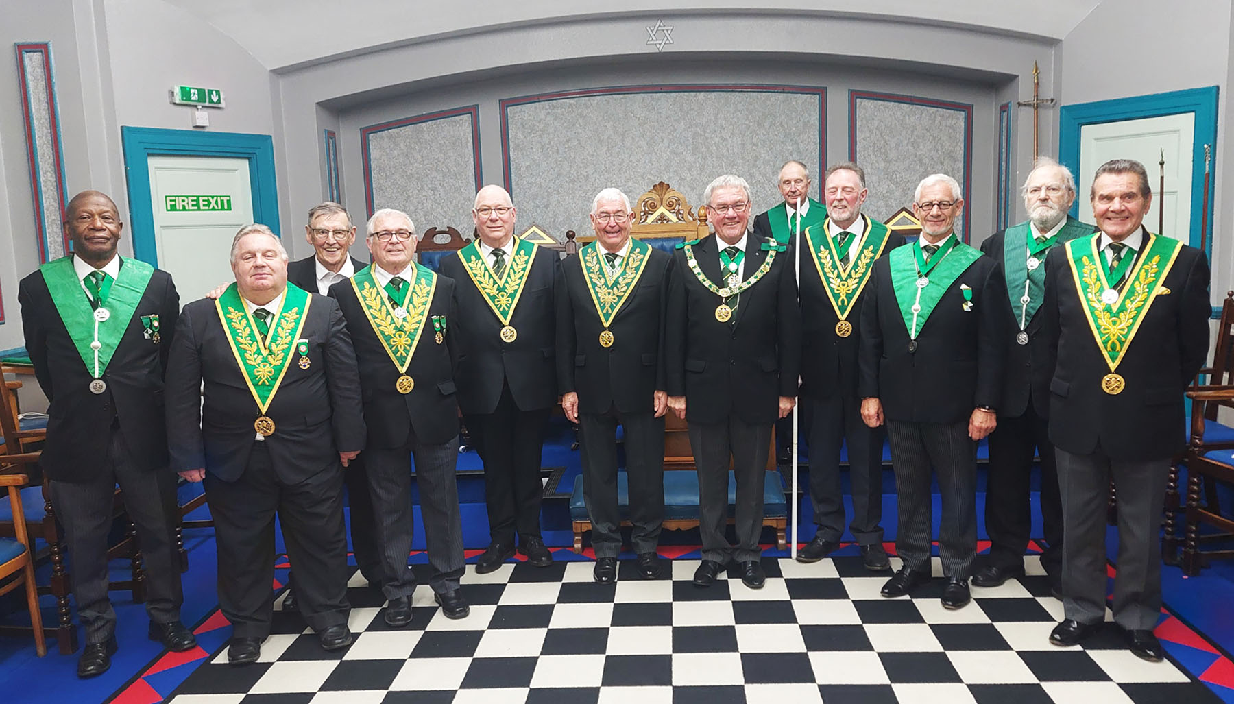 The District Grand Prefect R.W. Bro. Brian Ward supported by his Escorting Officers
