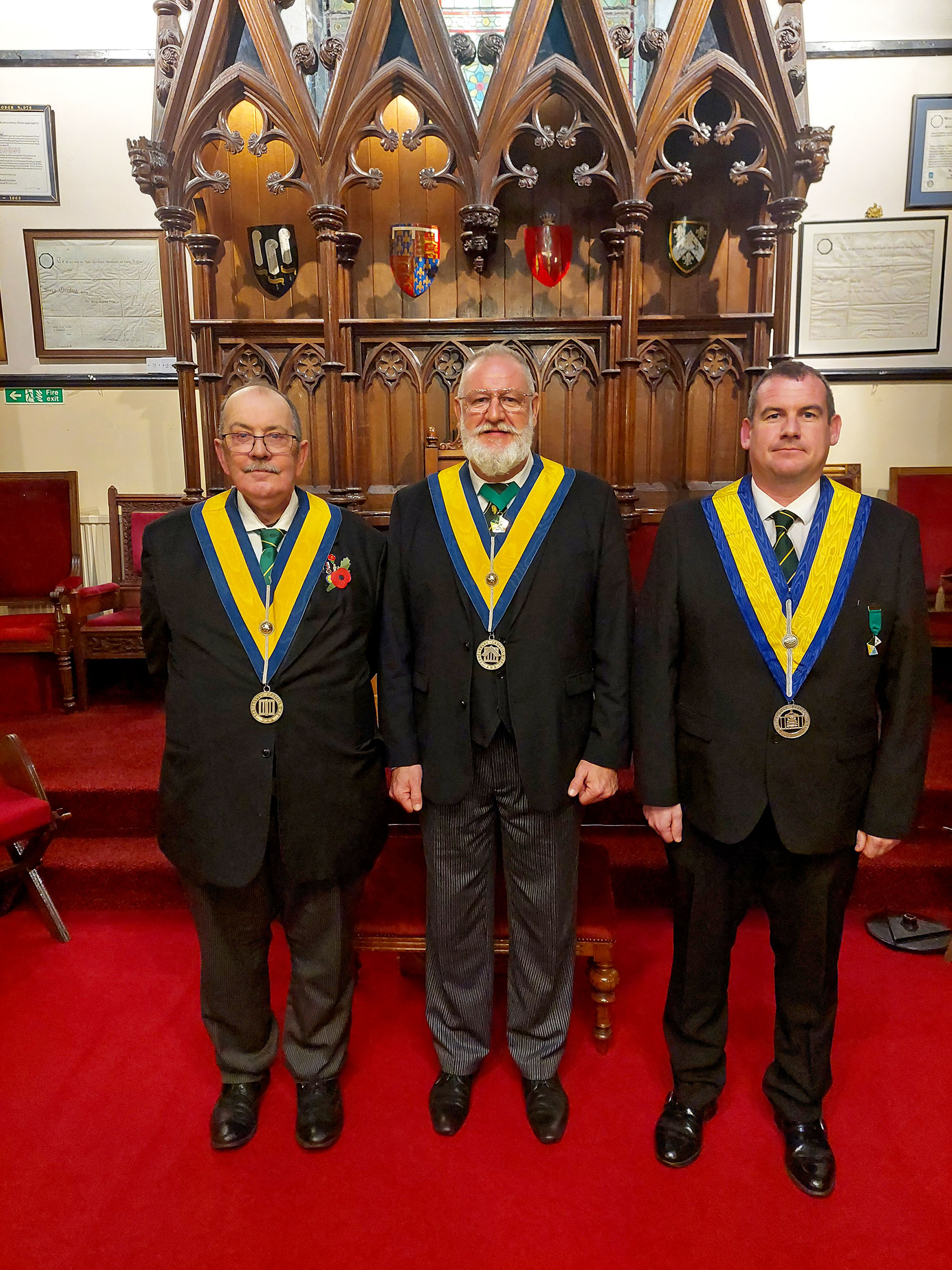 Bros. Bowman and Laker with the Worshipful Master W.Bro. Pierre Ambrody