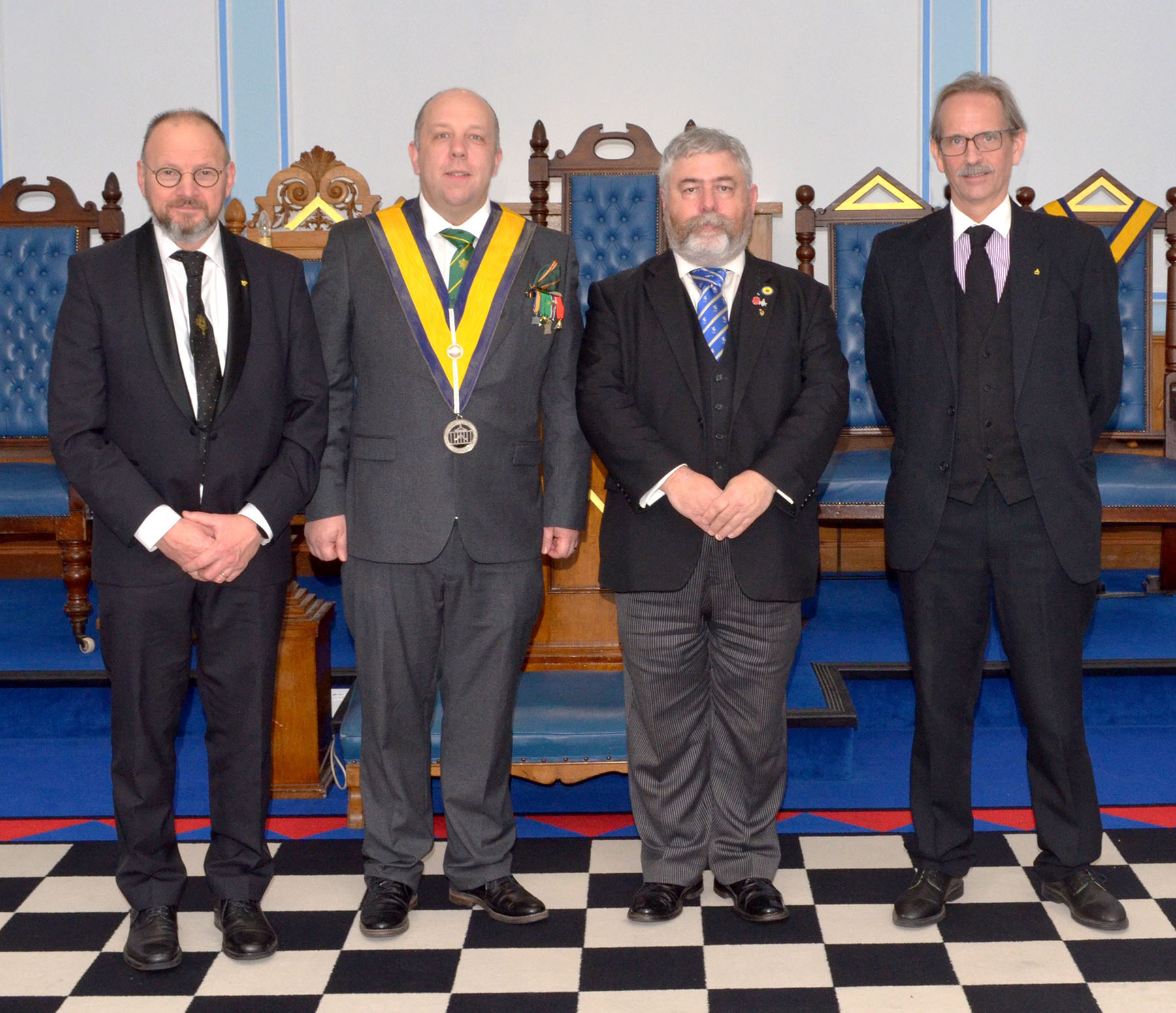 Bros Ian Gallehawk, Simon Baker and Rudi Degeest with the Worshipful Master W.Bro. Lee Curtis