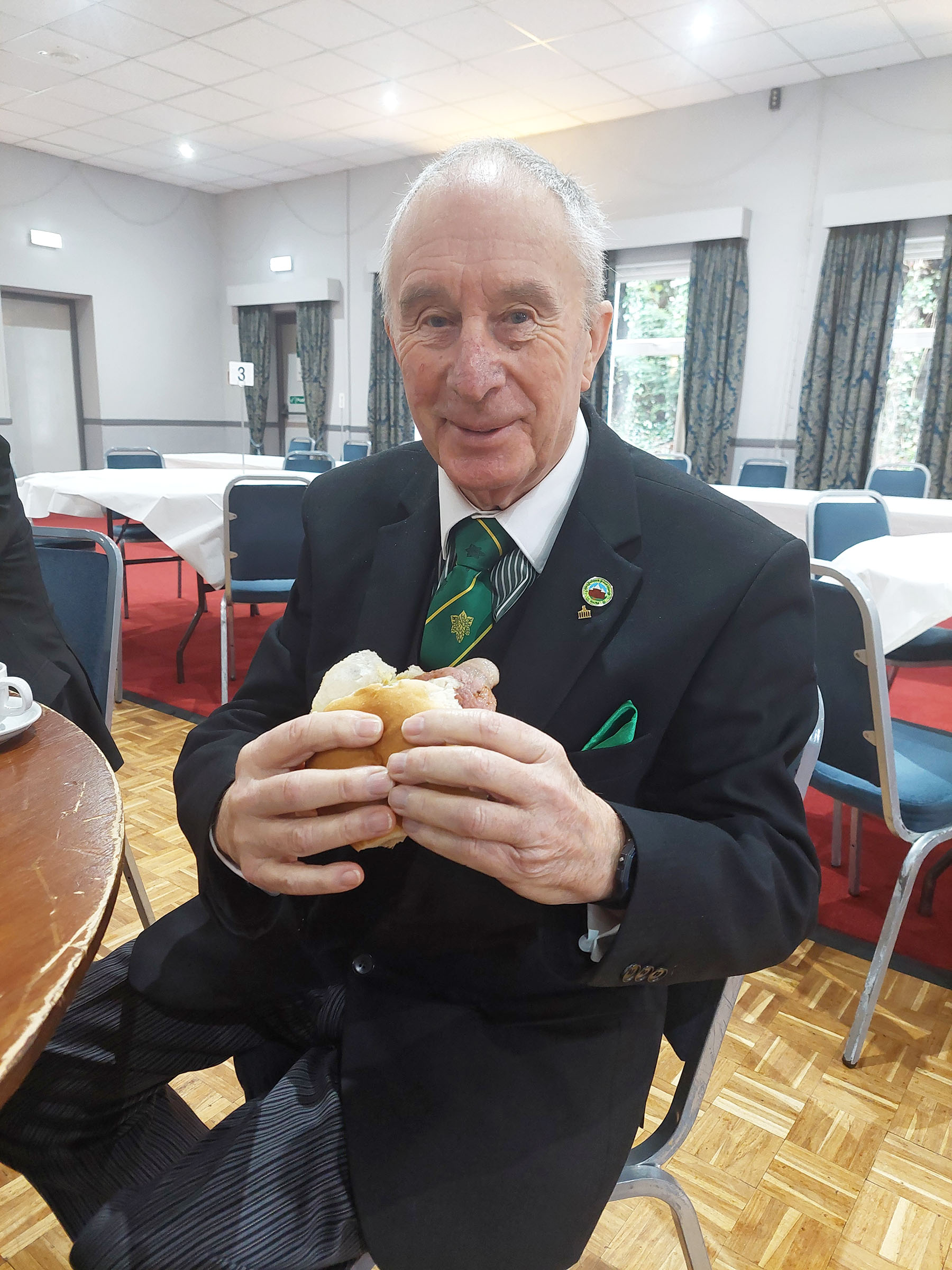 Bro. Peter Hayler enjoying what he considers the perfect start to any meeting